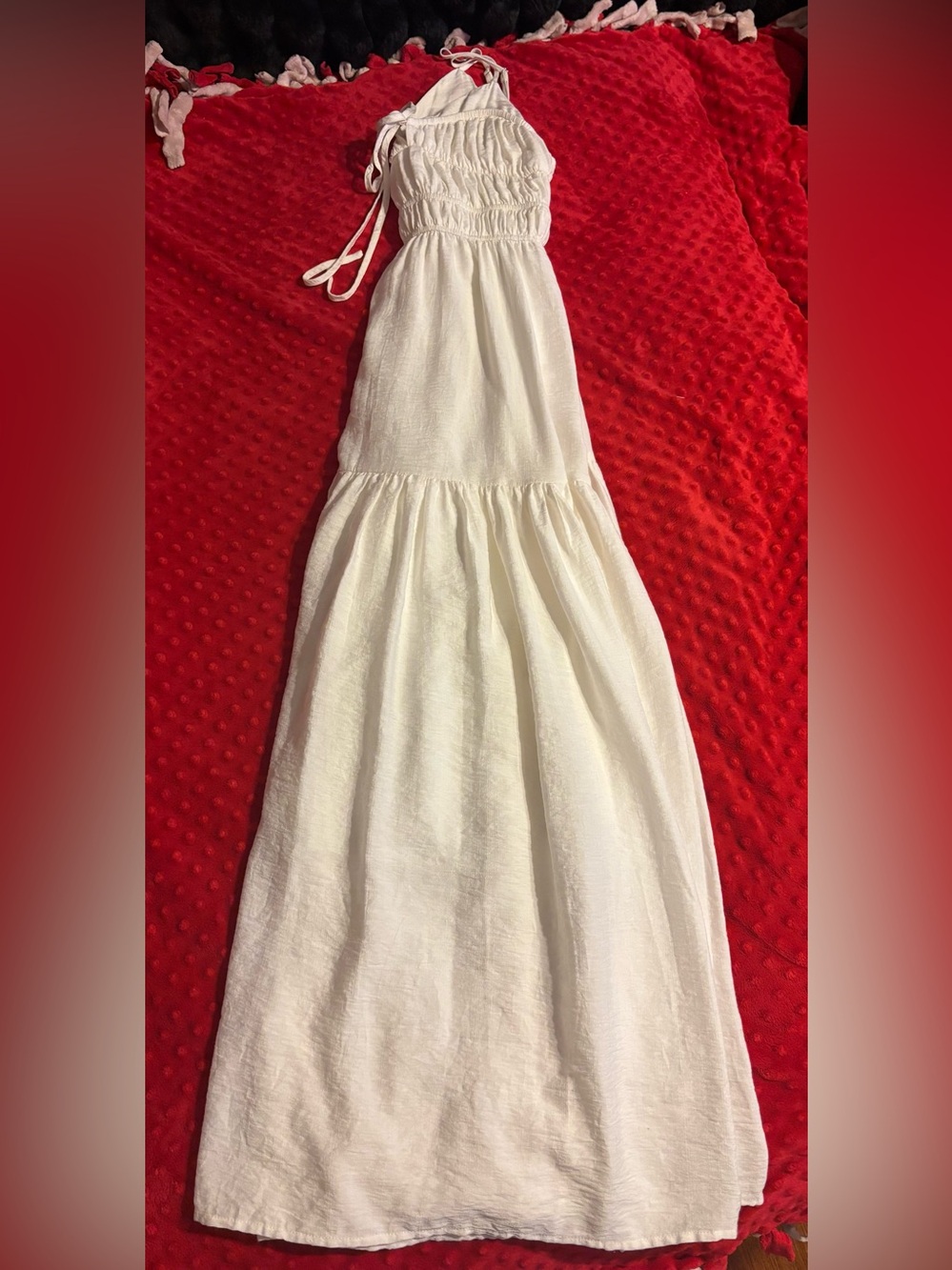 White Smocked Bodice Spaghetti-Strap Maxi Dress NWOT - Picture 9 of 13